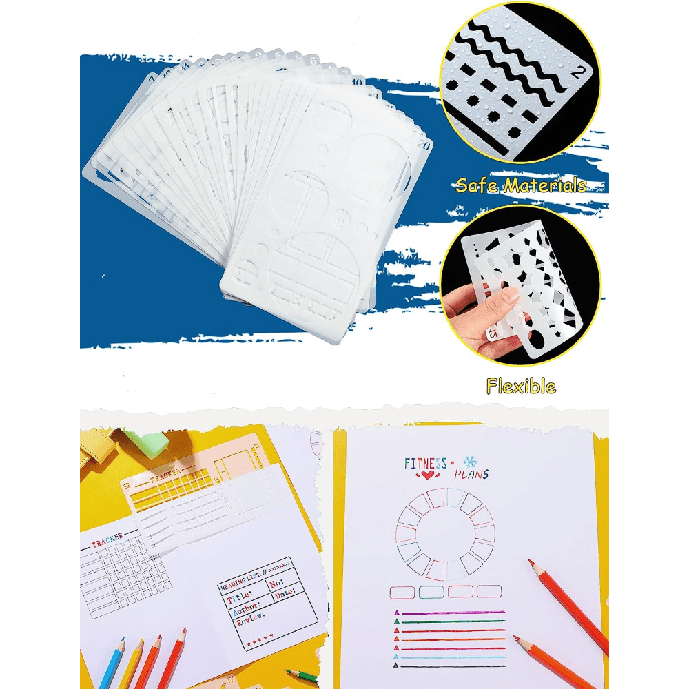 30 Pcs Journal Stencils Planner Stencils Plastic Ultimate Productivity Dot  Journal Stencils DIY Drawing Templates Set for Journal Notebook Scrapbook  Christmas Cards Decor, 4 x 7 Inch (Stylish Style)