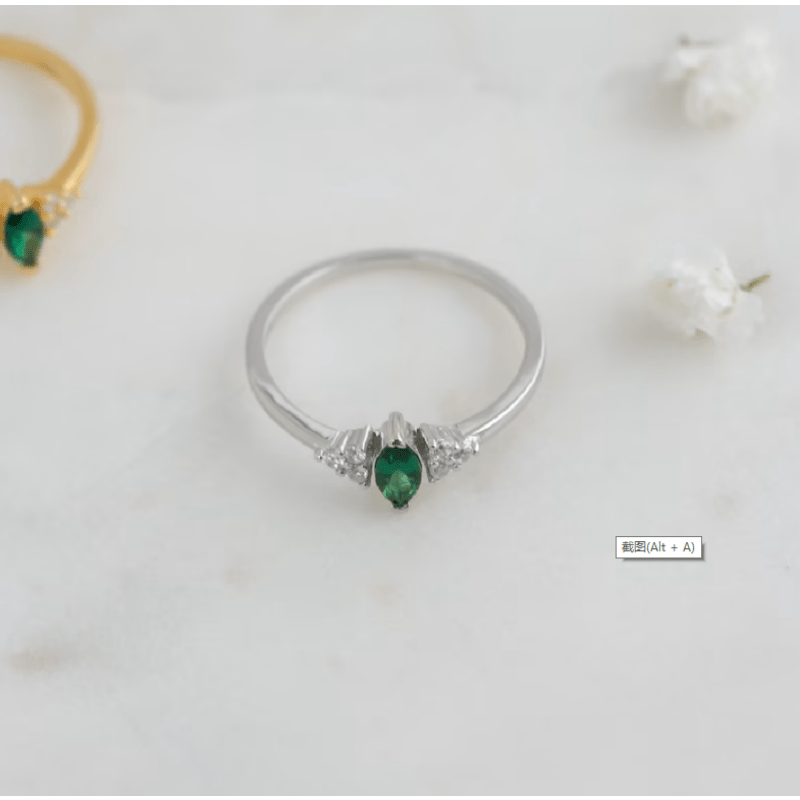 Emerald Oval Zircon Ring, 14K Plated, Dainty Gift