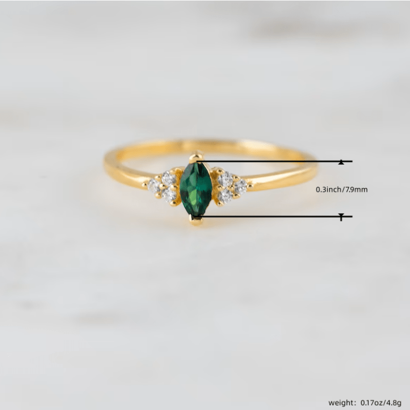 Emerald Oval Zircon Ring, 14K Plated, Dainty Gift