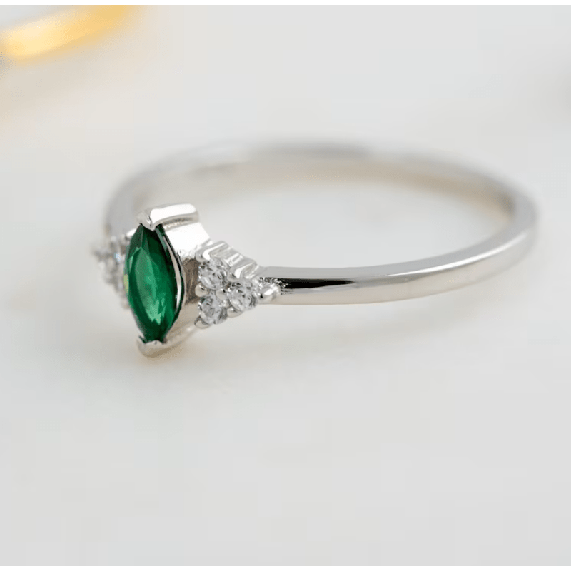 Emerald Oval Zircon Ring, 14K Plated, Dainty Gift