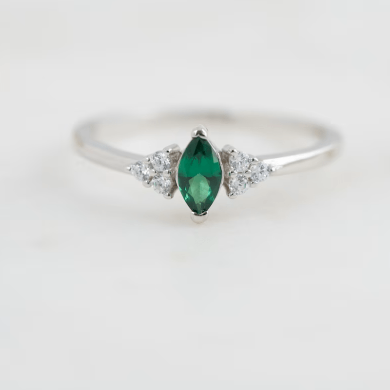 Emerald Oval Zircon Ring, 14K Plated, Dainty Gift