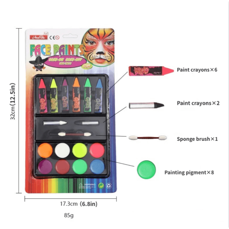 Athena Face Body Paint Oil Makeup Set, 12 Colors For Halloween Makeup Party  Artist Brushes, Tattoo Template Art Crafts Kit