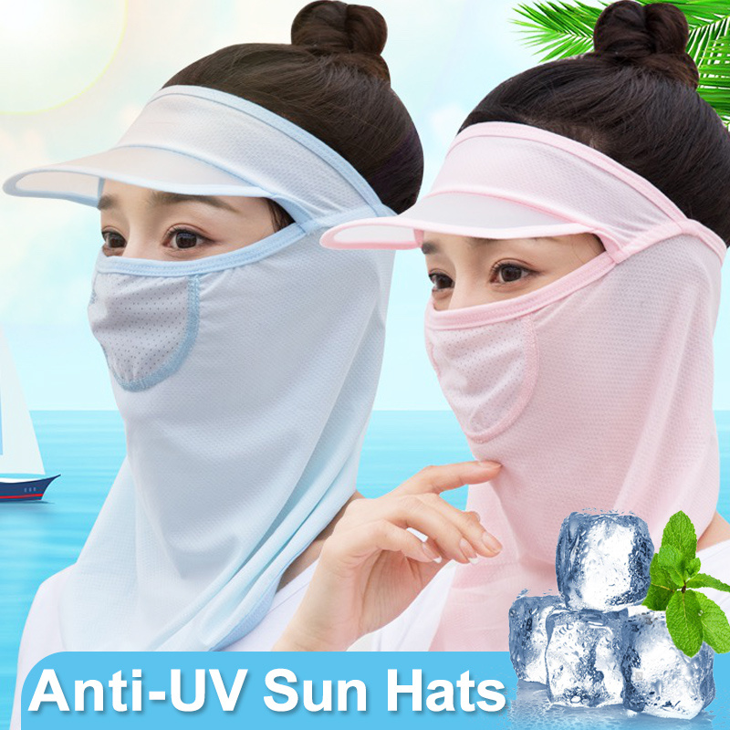 Breathable Sunscreen Mask With Hat Brim Ice Silk Sunshade Men Women Cover  Full Face