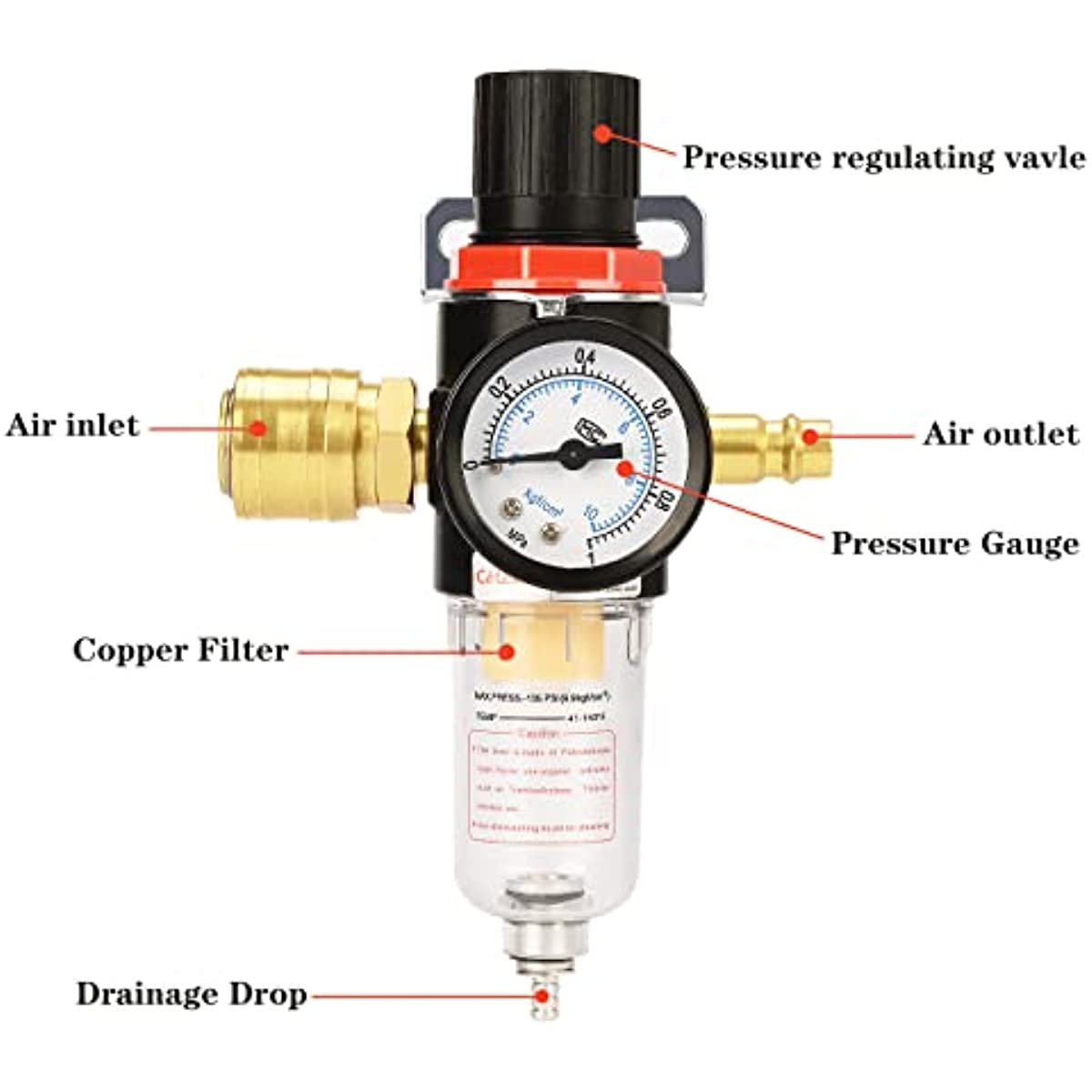 Compresseur d'air Vanne de régulation Interrupteur de soupape de pression W  / manomètre pour une réduction rapide de la pression