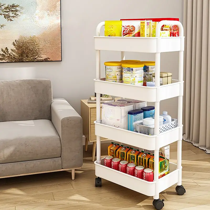 Upgrade Your Bedroom Storage with This Multifunctional White & Yellow  Trolley Shelves Organizer!