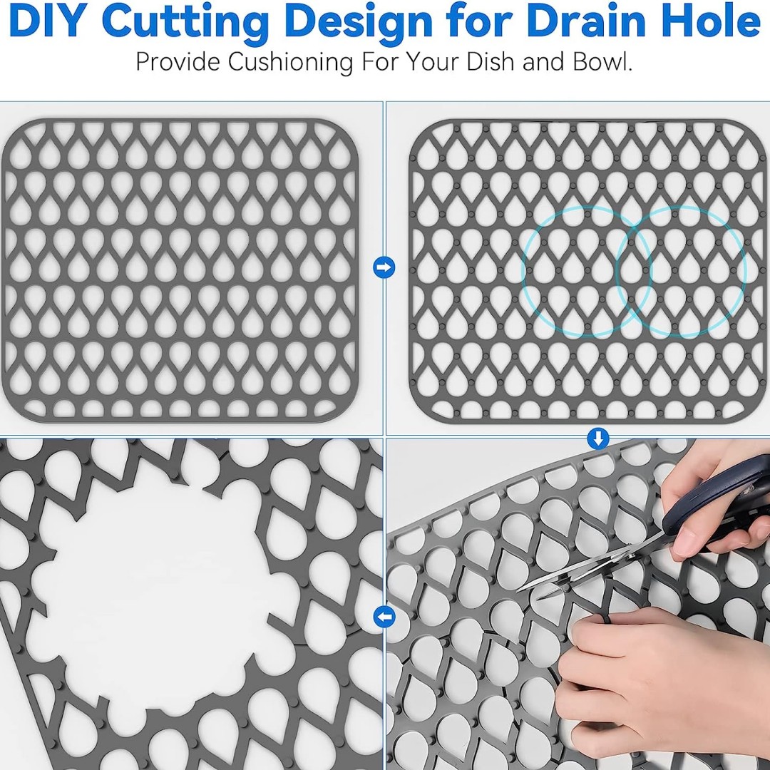 Silicone Sink Mat Kitchen Sink Protector Mat DIY Drain Hole Large
