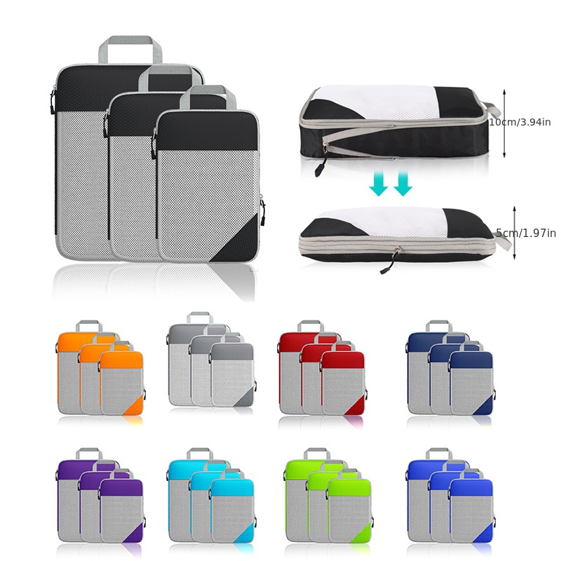 3Pcs Compression Packing Cubes Expandable Storage Travel Luggage Bags  Organiser – UKsShop