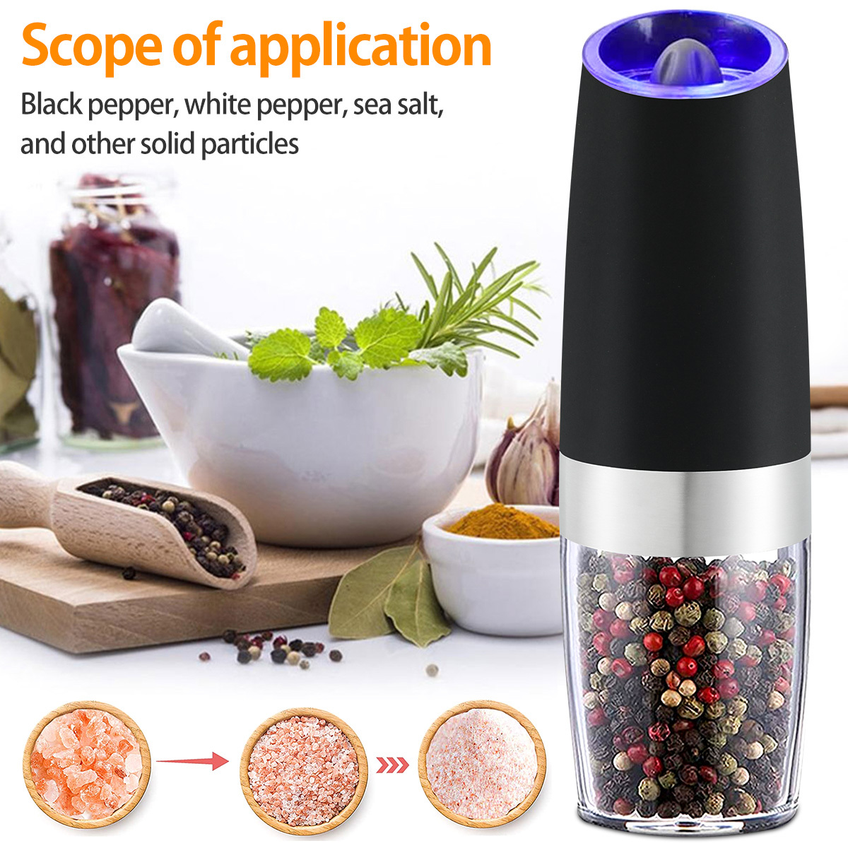 Silver Electric Pepper Grinder Pepper Salt Fresh Grinding Machine Kitchen  Gadget