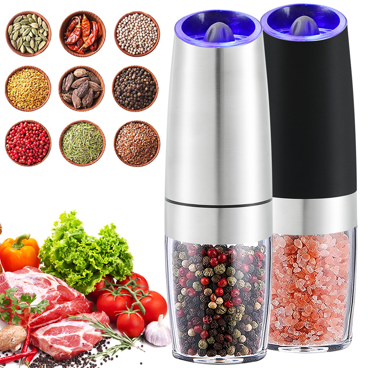 Electric Salt and Pepper Grinders Stainless Steel Automatic Gravity Herb Spice  Grinder Spice Grinder Kitchen Gadget