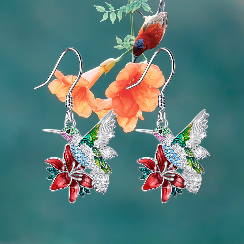 fashion exquisite hummingbird red flower earrings for women and girls birthday christmas gifts 1