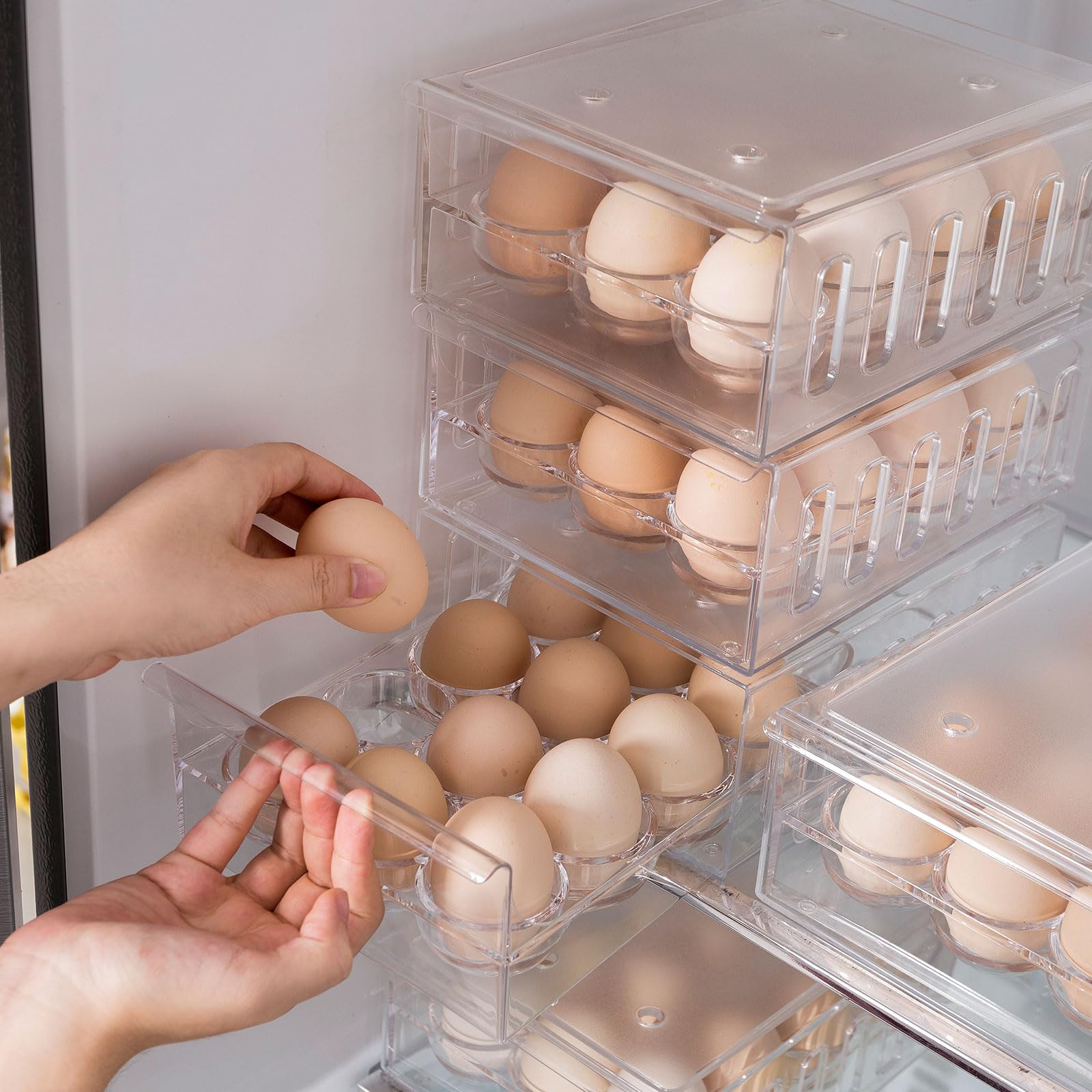 Contenedor de huevos para refrigerador sin BPA, organizador de nevera,  soporte apilable para huevos para refrigerador, bandeja de 18 huevos,  transparente : : Hogar y Cocina