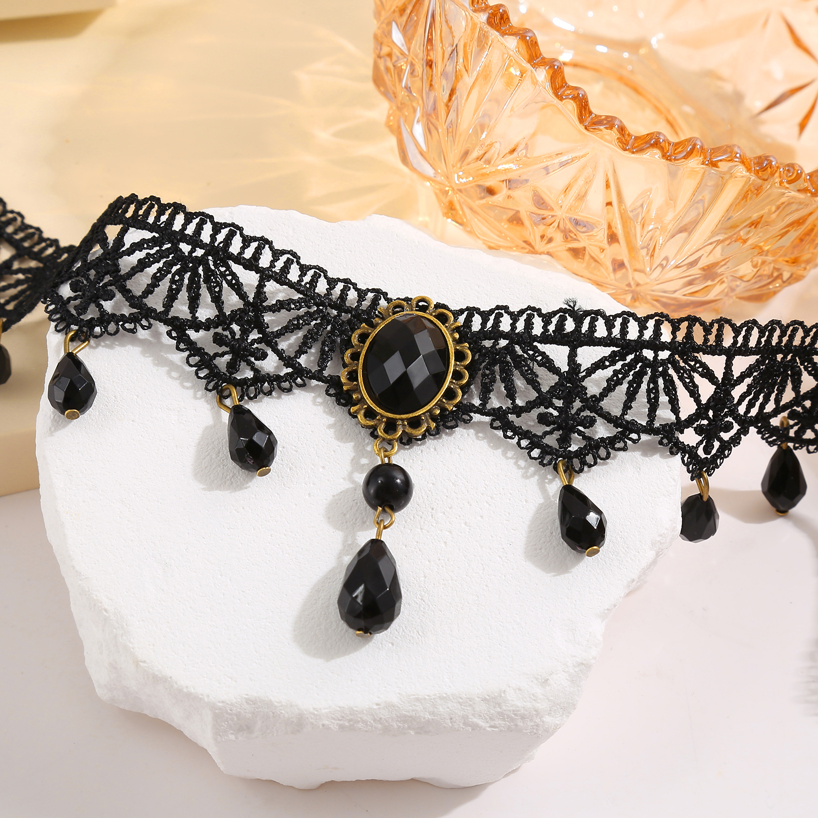 LACE CHOKER NECKLACE CHARM NECKLACE BLACK TATTOO CHOKER PUNK DOUBLE LAYER  CHAIN