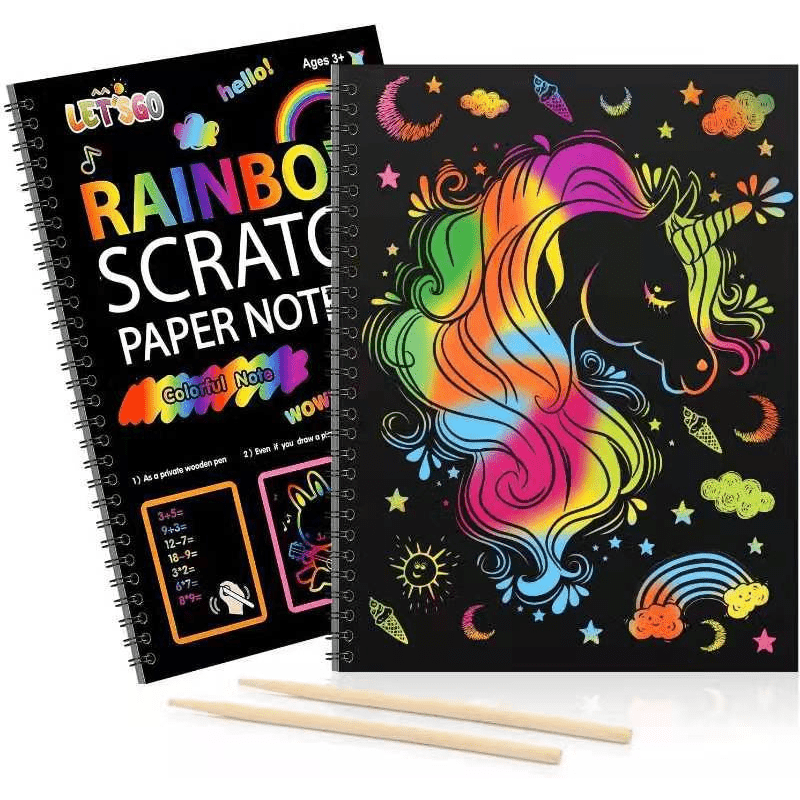 110 Piece Rainbow Scratch Paper with Wooden Stylus Pens, Large