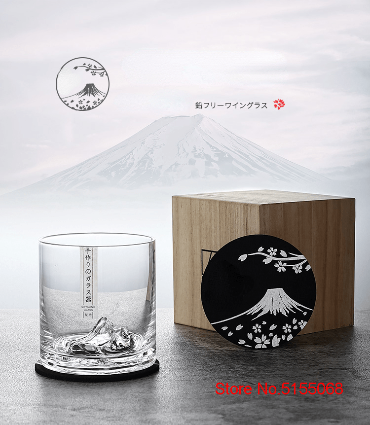 1pc 300ml Wine Glass Japanese Style Ice Mountain Whiskey Tumbler Crystal 3D  Iceberg Whisky Glass With Free Coaster Liquor Cup Wood Gift Box Packing Fo