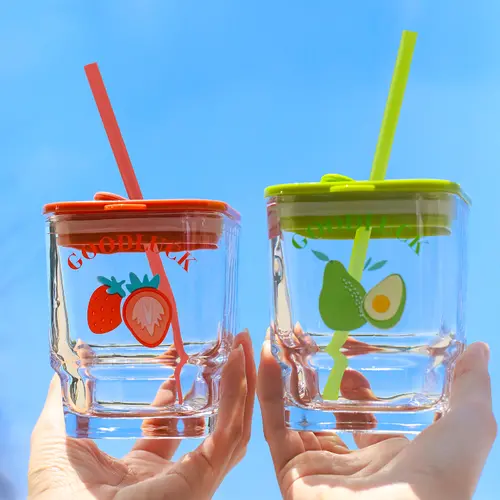 Small Cute Glass Cups With Lids And Straws Drinking - Temu