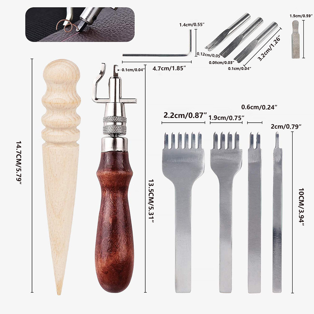 Herramientas de artesanía de cuero Kit de costura de cuero Herramientas de  tallado de cuero Artesanía de cuero Kit de herramientas de trabajo de cuero
