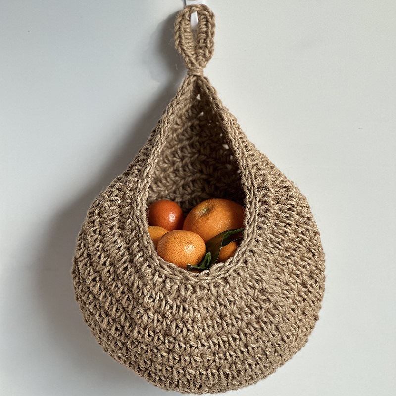 Wall Hanging Vegetable Fruits Storage Baskets Natural Wicker Woven Kitchen  Shelf