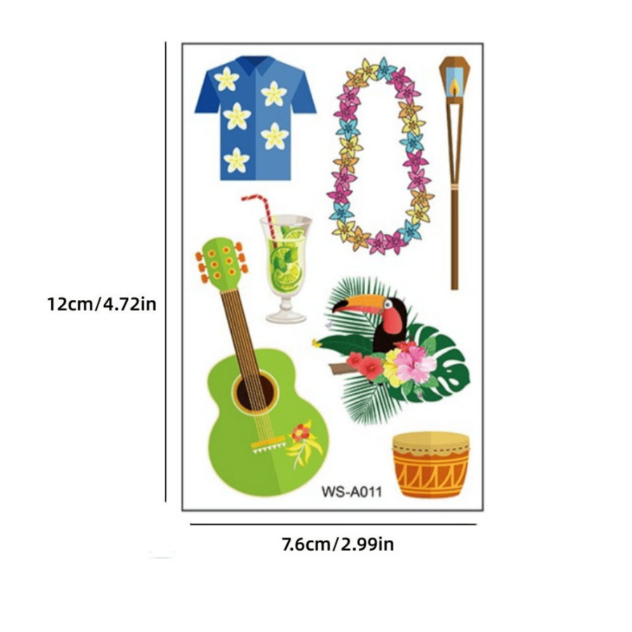 Tatuajes hawaianos de Luau con temática temporal, decoraciones de fiesta de  cumpleaños, suministros de decoración de lindos tatuajes de playa de