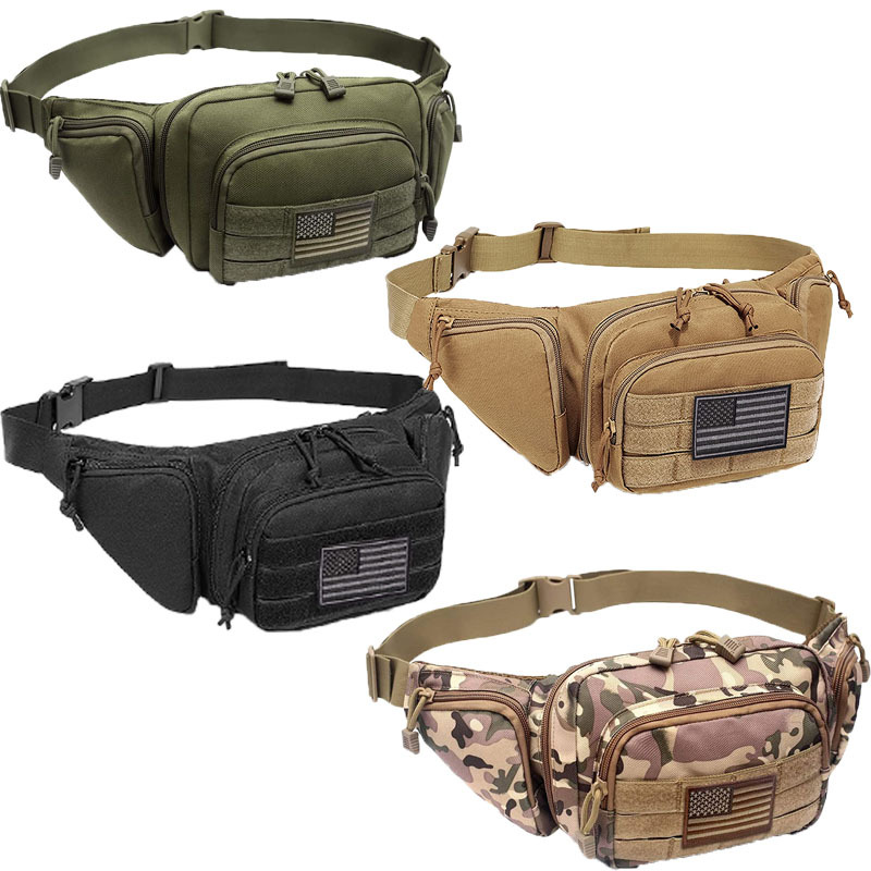 Tactical Fanny Packs, Military Waist Bag Utility Hip Belt Bags for Hiking  Climbing Fishing Cycling Hunting with U.S Patch (Black+Black)