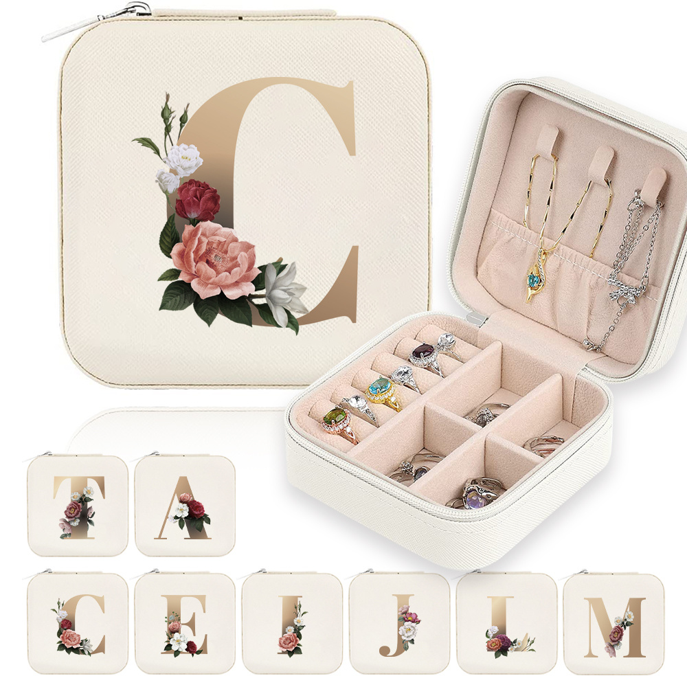 Vlando Travel Jewelry Box, Initial A Letter Small Jewelry Case for Women Girls, Earring Organizer Box with Mirror for Mothers Valentines Day Birthday