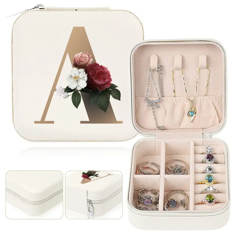Caixa de armazenamento de joias com zíper mini portátil 1 peça para armazenamento de anéis, colares e tachas 2