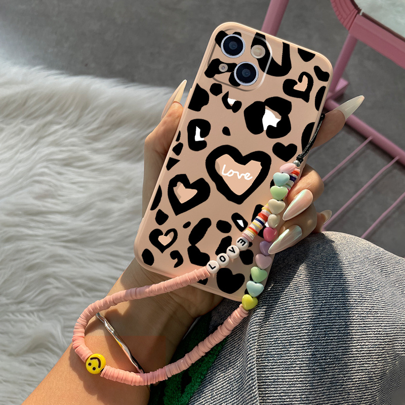 

Love Pattern Phone Case With Lanyard For 11 14 13 12 Pro Max Xr Xs 7 8 6 Plus Mini Luxury Silicone Cover Anti-fingerprint Fall Car Shockproof Compatible Bumper Heart Pink Phone Cases