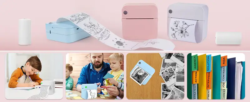 mini photo printer portable wireless bt thermal photo for ios android mobile phone inkless printing gift study label with 1rolls of paper details 6