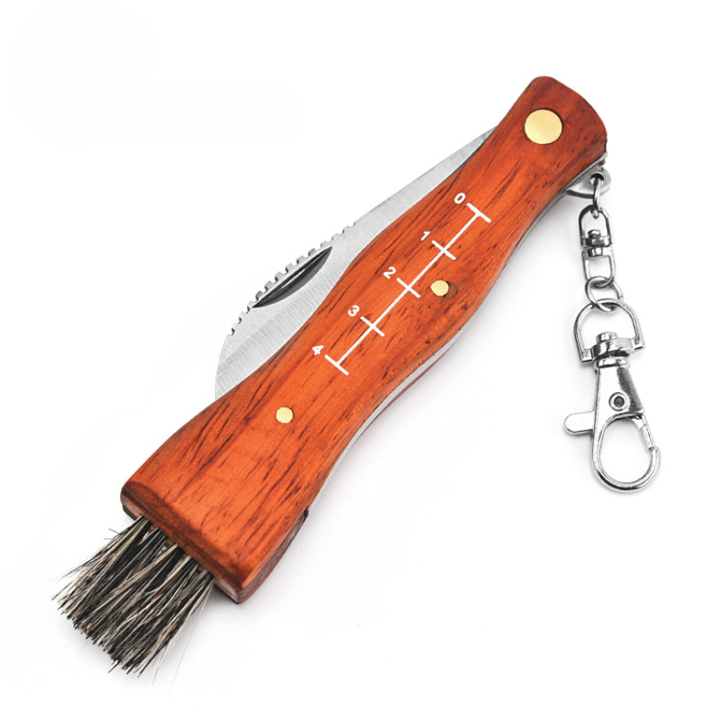 Wooden Mushroom Keychain Knife & Brush 