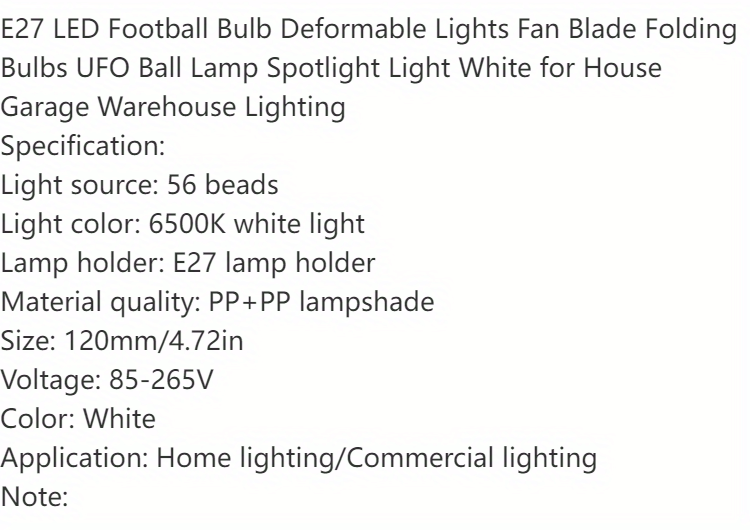 Led Football Folding Bulb E 27 6500k Light Fan Blade Folding - Temu