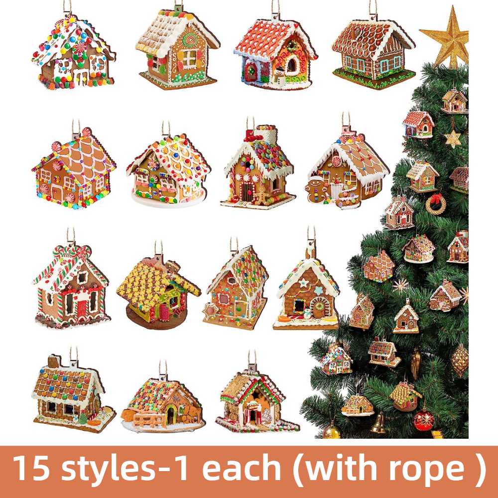 24pcs Wooden Christmas Winter Brown Gingerbread Candy Theme Party Gathering  Holiday Tree Hanging Celebration Home Decorations