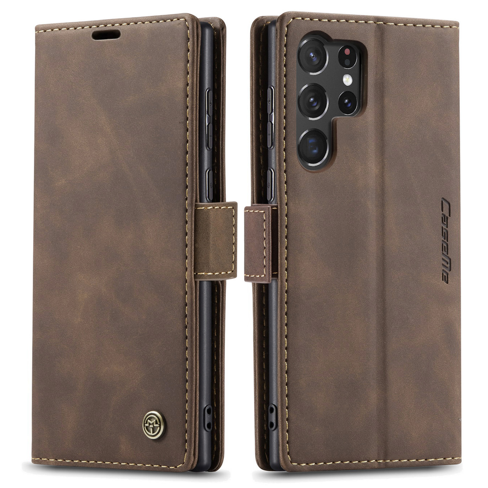 CaseMe Samsung Galaxy S23 Ultra Retro Flip Leather Wallet Case Brown