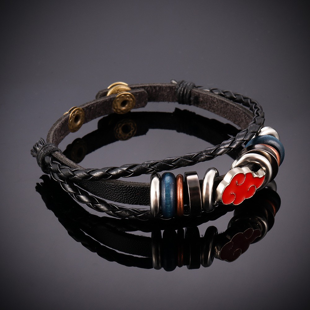 Red Leather Bracelets Bangles Men Jewelry Vintage Totem Gold