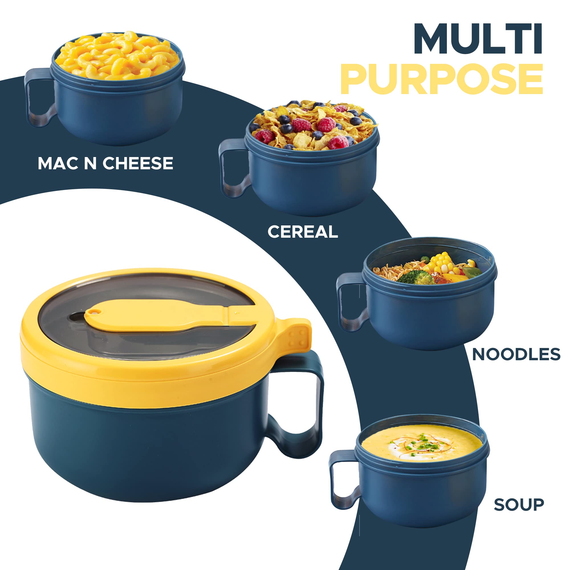 Portable Ramen Bowl Soup Bowl Serving Bowl 1200ml for Dorm Hiking Travel