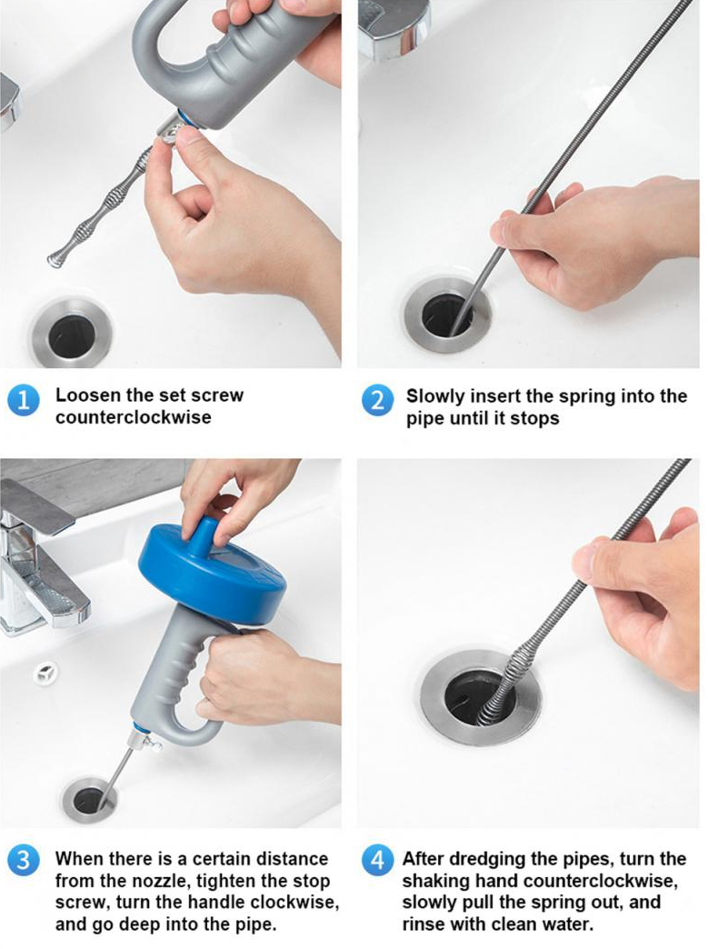 CORKSCREW Toilet Snake Auger WC Drain Unblocker Cleaner Rod plunger tool  U224
