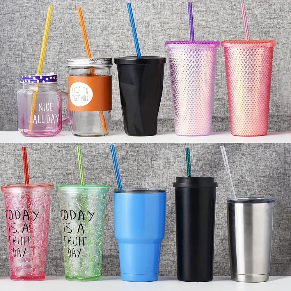 10pcs 11 Inches Long Glitter Colored Clear Reusable Hard Plastic Straws For  Tall Cups, Tumblers And Mason Jars, Drinking Straw For 20 OZ Tumblers