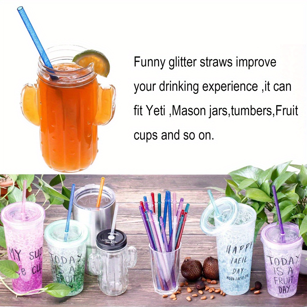 10pcs 11 Inches Long Glitter Colored Clear Reusable Hard Plastic Straws For  Tall Cups, Tumblers And Mason Jars, Drinking Straw For 20 OZ Tumblers