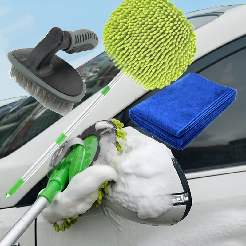 62'' Car Wash Brush Kit Mitt Mop Sponge with Long Handle, 1 Chenille  Scratch-Free Replacement Head, Car Wheel Tire Brush, Car Detailing  Brushes,Car