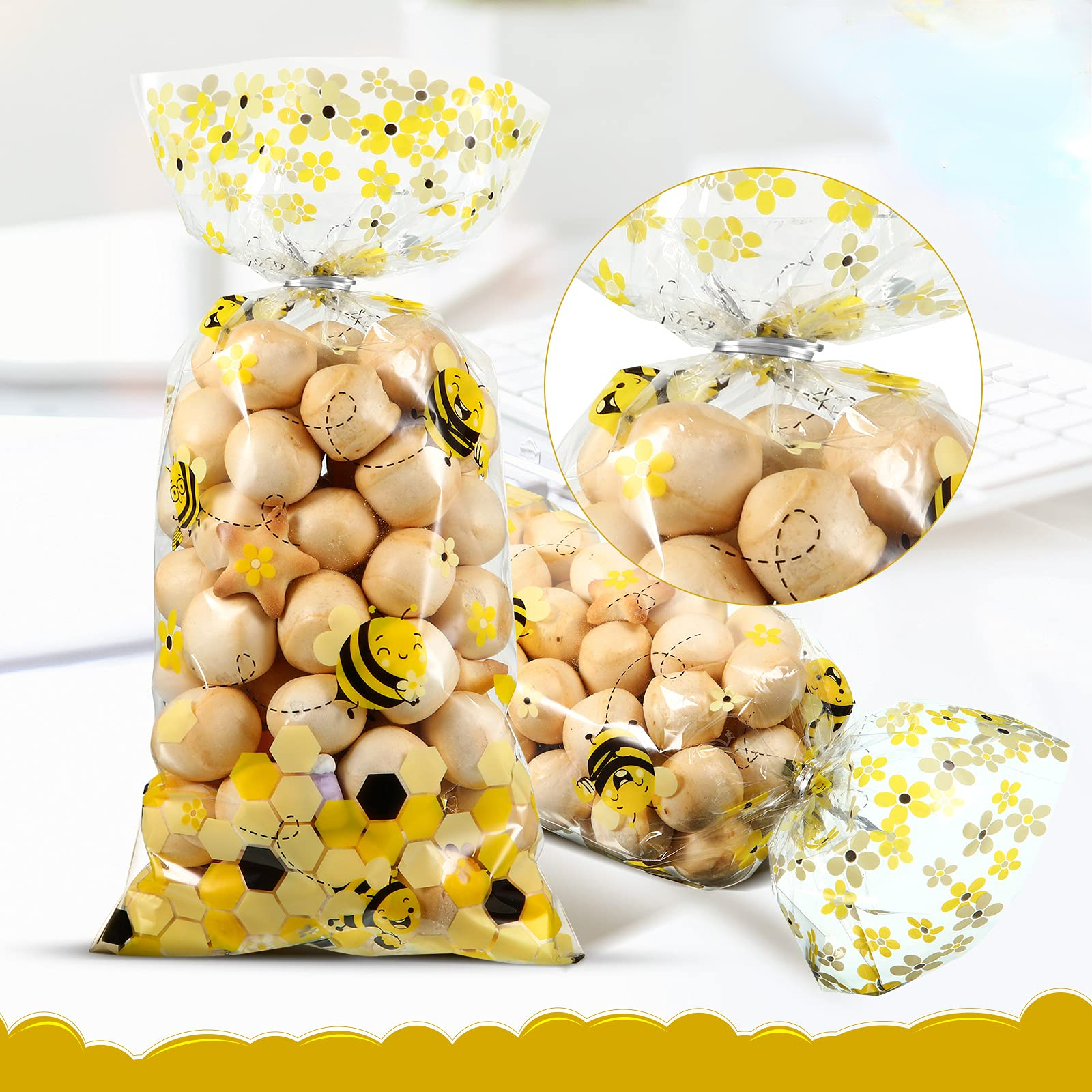 

30/50pcs, Bee Candy Bags Honey Transparent Plastic Goodie Bags For Birthday Party Supplies Happy Bee Party Favors Decorations, Party Decor, Party Supplies, Candy Bag, Cookie Bag