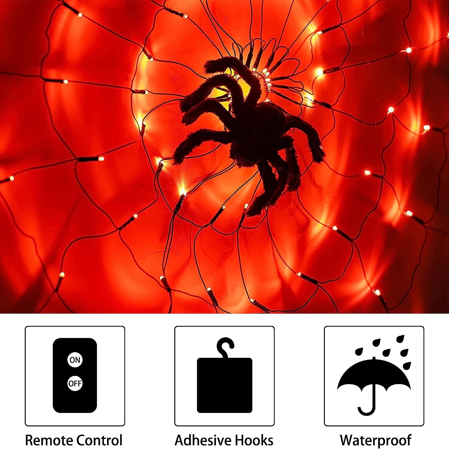 Spider Web Light with Hairy Spider 70LED Battery Powered Remote Contro