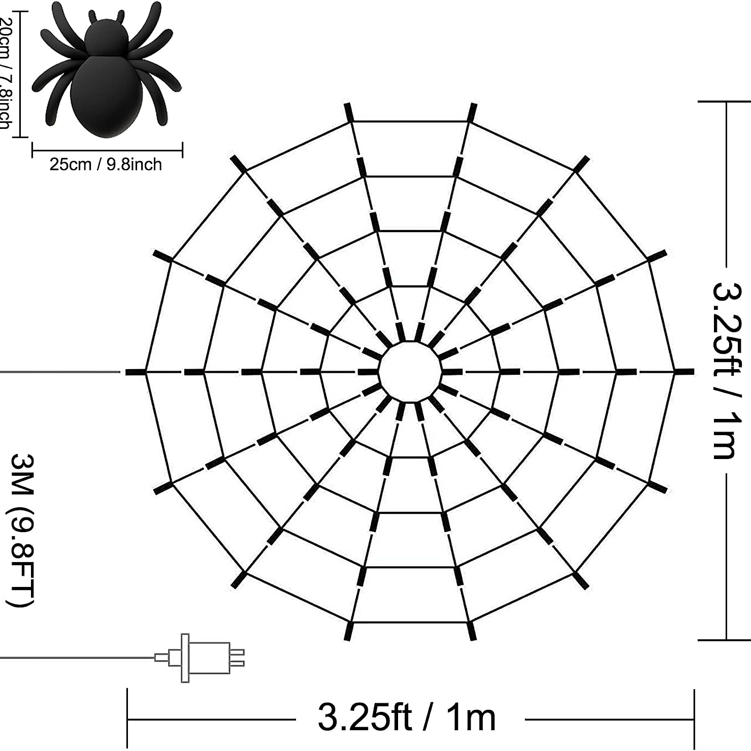 Spider Web Light with Hairy Spider 70LED Battery Powered Remote Contro