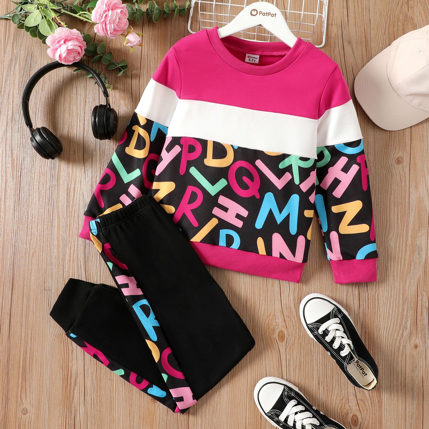 

Patpat 2pcs Kid Girl Casual & Trend Letter Print Colorblock Crew Neck Round Neck Long*sleeve Sweatshirt And Elasticized Pants Fashion Set For Spring & Autumn/fall