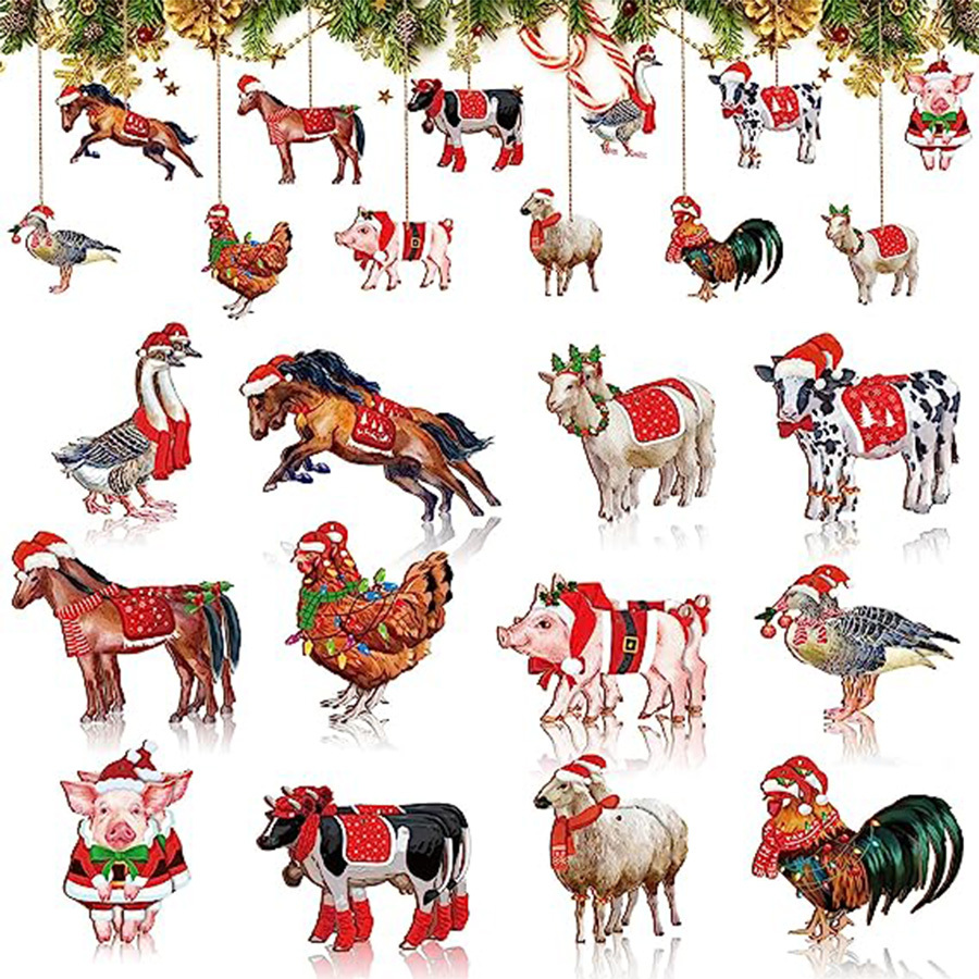 24pcs Farm Animal-Themed Wooden Hanging Ornaments - Perfect for Christmas Tree Decorations, Yard Decorations, Party Decor, and More!