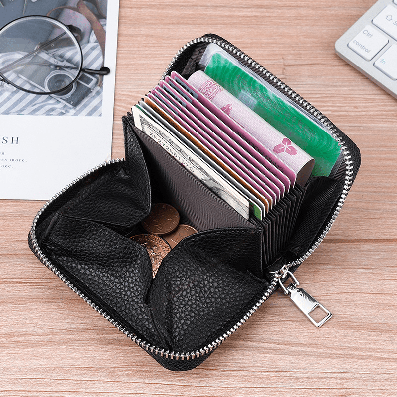 Genuine Leather Credit Card Holder, Multi Card Slots Coin Purse, Portable  Zipper Card Wallet - Temu