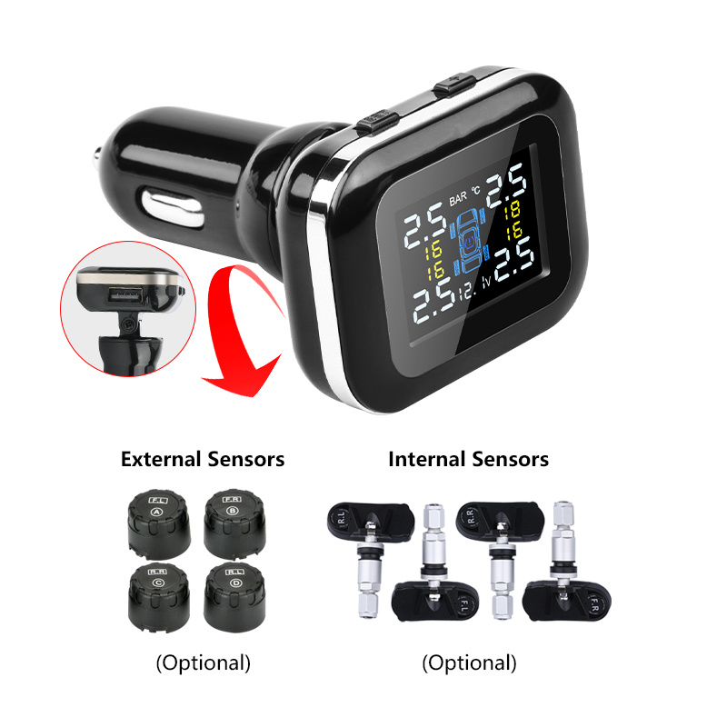 *** Car TPMS Cigarette Lighter Tire Pressure Monitoring System Sensors  Adjustable Display Angle Auto Security Alarm Pressure