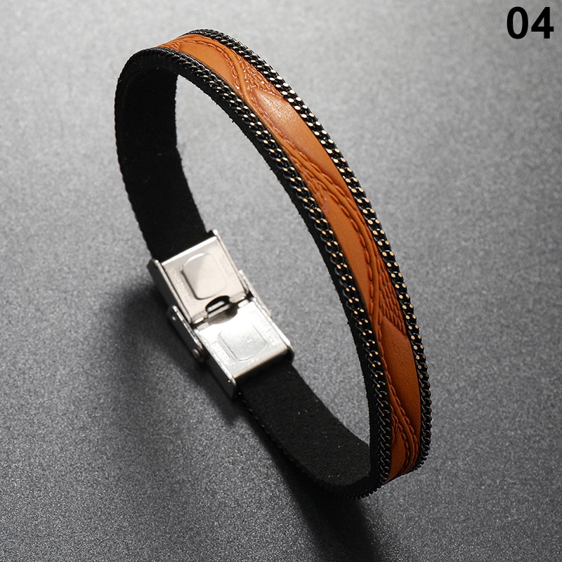 1pc Simple Leather Bracelet Bangle with Stainless Steel Buckle for Men, Christmas Styling & Gift,Temu