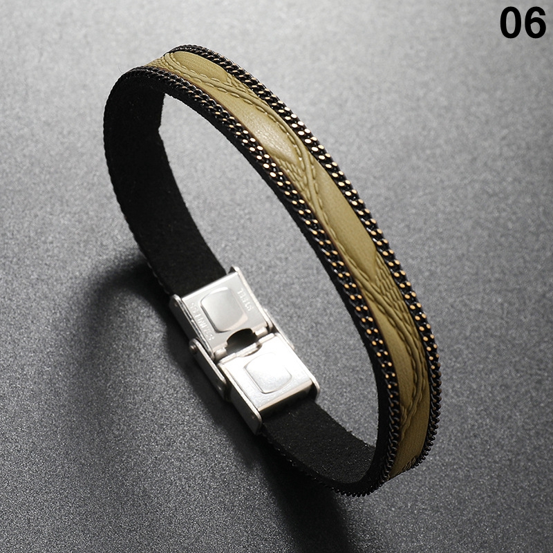 1pc Simple Leather Bracelet Bangle with Stainless Steel Buckle for Men, Christmas Styling & Gift,Temu