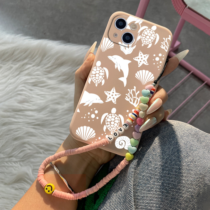 

Whale & Turtle Pattern Phone Case With Lanyard For Iphone 11 14 13 12 Pro Max Xr Xs 7 8 6 Plus Mini Luxury Silicone Cover Anti-fingerprint Fall Car Shockproof Compatible Bumper Heart