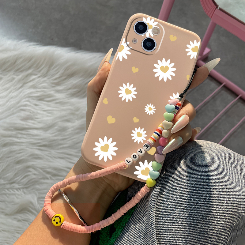 

Heart Flower Pattern Phone Case With Lanyard For Iphone 11 14 13 12 Pro Max Xr Xs 7 8 6 Plus Mini Luxury Silicone Cover Anti-fingerprint Fall Car Shockproof Compatible Bumper Heart Pink Phone Cases