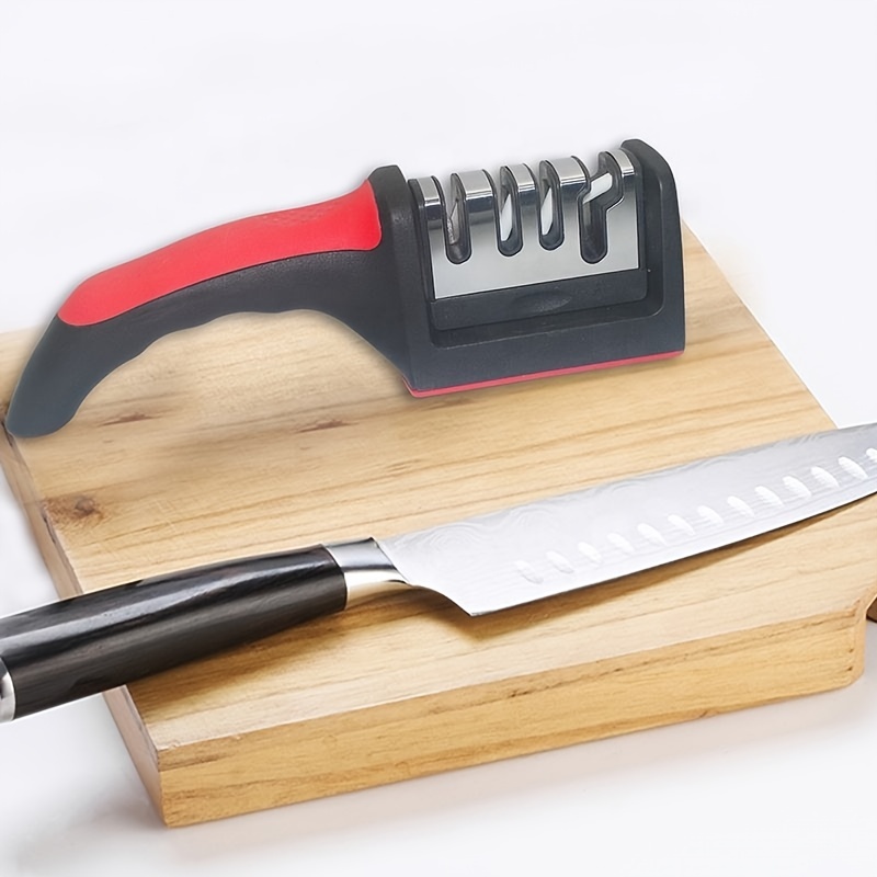 Wanbasion Afilador de cuchillos de cocina rojo profesional de 3 etapas,  afilador de cuchillos de cocina, afilador manual, afilador de cuchillos  para
