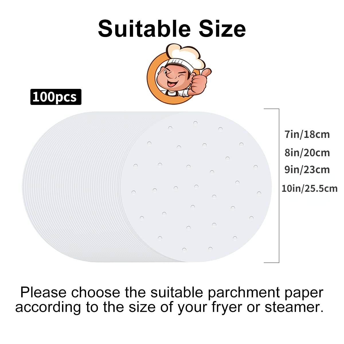 100pcs Air Fryer Parchment Paper Air Fryer Liner/Bamboo Steamer  Liners/Perforated Parchment Paper For Air Fryer Steaming Basket And More  (8inch/9inch